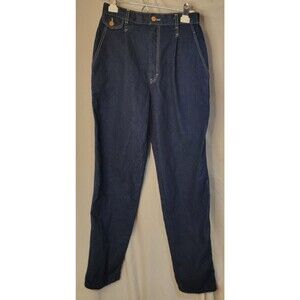 Y2K Pleated Denim Trousers Womens 25 in. High Rise Tapered Dark Wash Mom Jeans